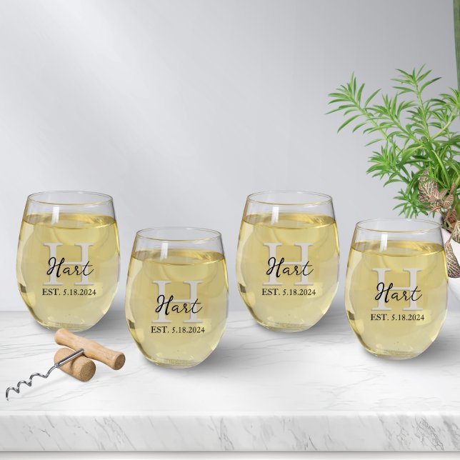 Vaso De Vino Beige negro monograma simple (Subido por el creador)