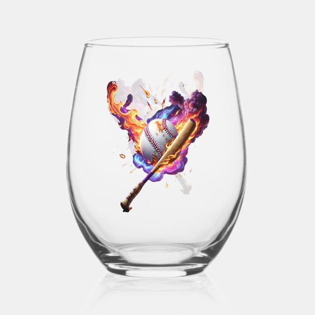 Vaso De Vino Béisbol en llamas. (Anverso)