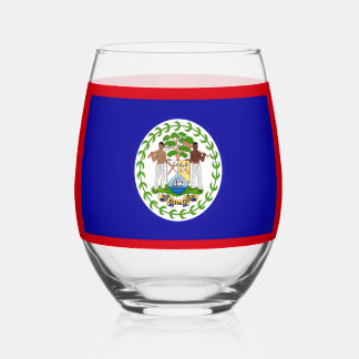 Vaso De Vino Belize Belizean Flag Coat of Arms Stemless Wine Gl