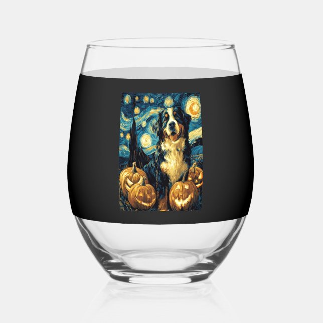 Vaso De Vino Bernese Mountain Cute Dog Halloween Jack O Lantern (Anverso)