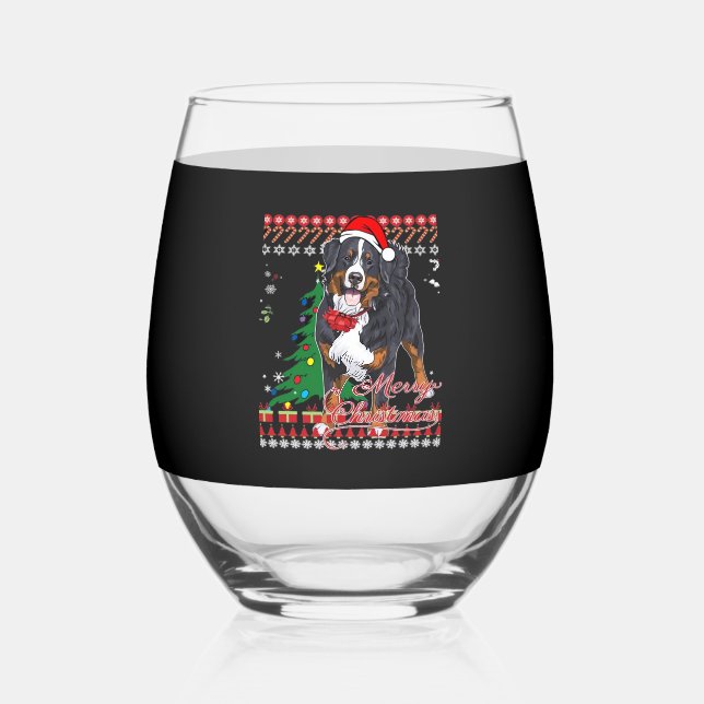 Vaso De Vino Bernese Mountain Dog Ugly Christmas Sweater Shirt  (Anverso)