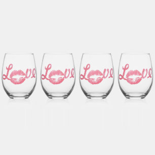 Vaso De Vino Beso de pintalabios rosados Purpurina