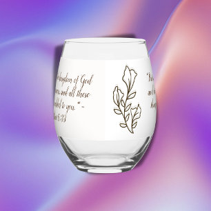 Vaso De Vino Biblia Verse simple Marrón botánico y blanco