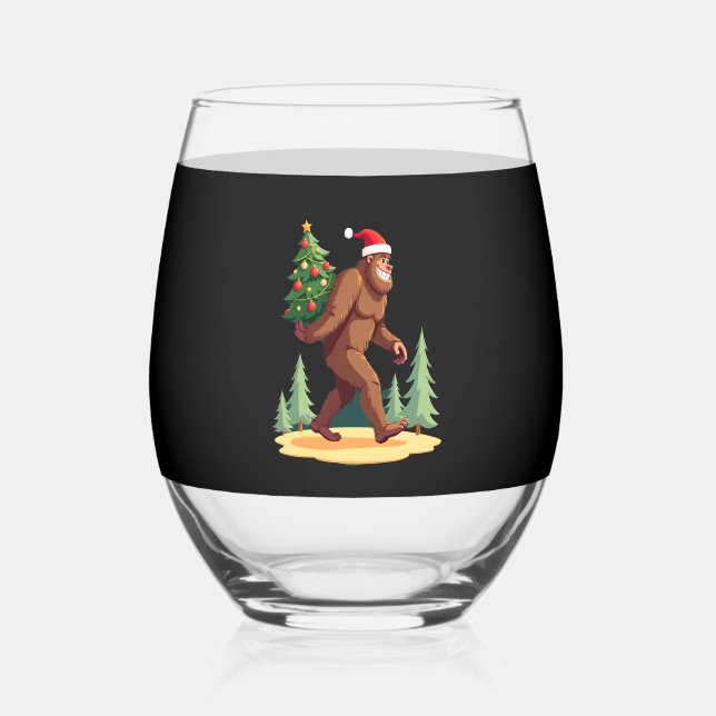 Vaso De Vino Bigfoot Christmas Tree Santa Hat (Anverso)