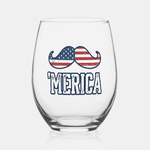 Vaso De Vino Bigote Patriótico América Afligida Diseño Vectoria