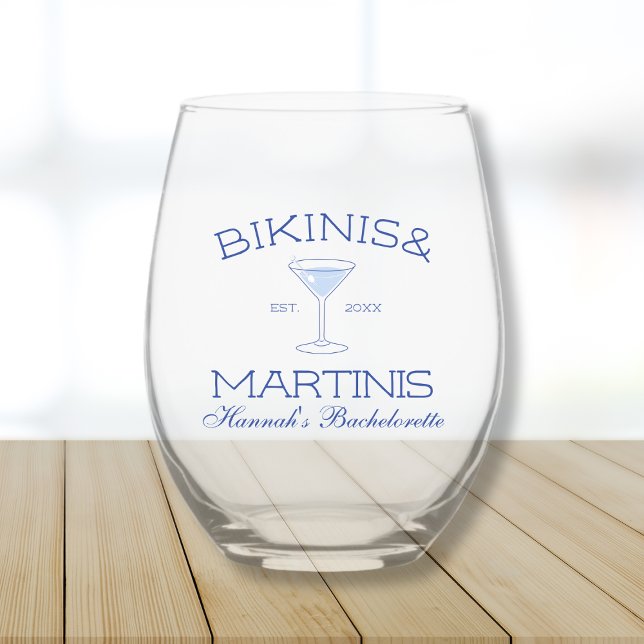 Vaso De Vino Bikinis Y Martinis Beach Bachelorette (Bikinis And Martinis Beach Bachelorette Stemless Wine Glass)
