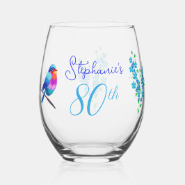 Vaso De Vino Birdie colorida me olvida no Floral 80 cumpleaños