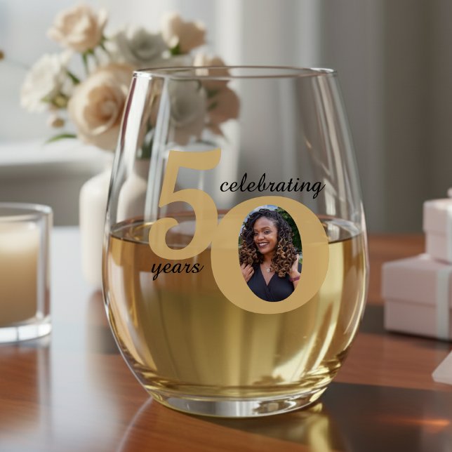 Vaso De Vino Black & Gold 50 Cincuenta años 50 cumpleaños (Black & Gold 50 Fifty Years 50th Birthday Stemless Wine Glass
)