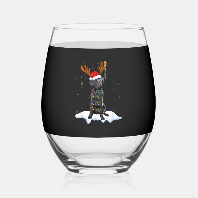 Vaso De Vino Black Lab Labrador Christmas Tree Light Pajama Dog (Anverso)