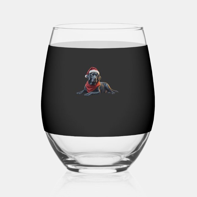 Vaso De Vino Black Labrador at Christmas in Santa Hat and Scarf (Anverso)