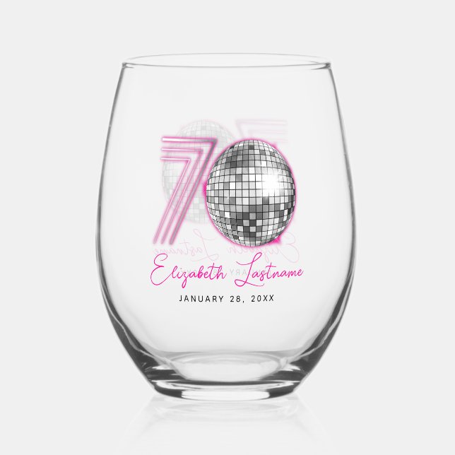 Vaso De Vino Black Neon Pink Disco Ball 470 cumpleaños (Anverso)