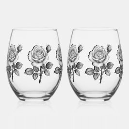 Vaso De Vino Black & white rose