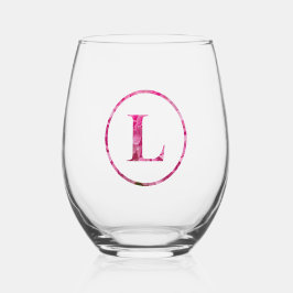 Vaso De Vino Blooming Floral rosa Monograma Letras Art "L"