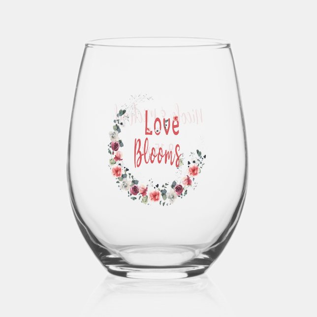 Vaso De Vino Blooms Amor Novia Personalizada Boda Groom (Anverso)