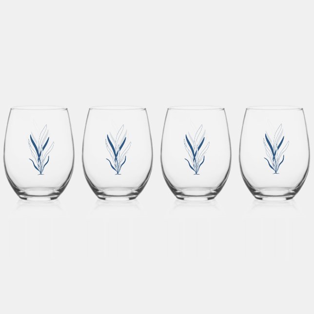 Vaso De Vino Blue Botanical | Minimal Coastal (Anverso)