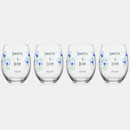 Vaso De Vino Blue Crocuses Stemless Wine Glasses
