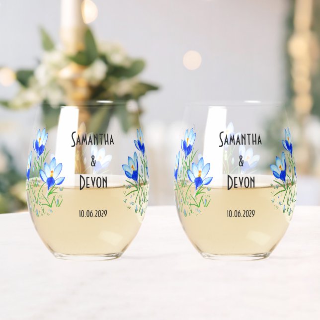 Vaso De Vino Blue Crocuses Stemless Wine Glasses (Insitu (Boda))