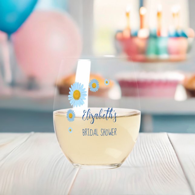 Vaso De Vino Blue Daisies Floral Bridal Shower (Insitu (Baby Shower))