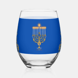 Vaso De Vino Blue Elegant Hanukkah Golden Menorah