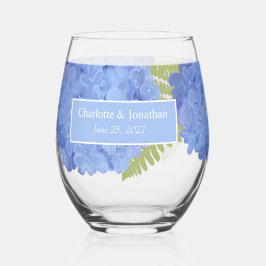 Vaso De Vino Blue Hydrangea Boda Floral Nombres personalizados