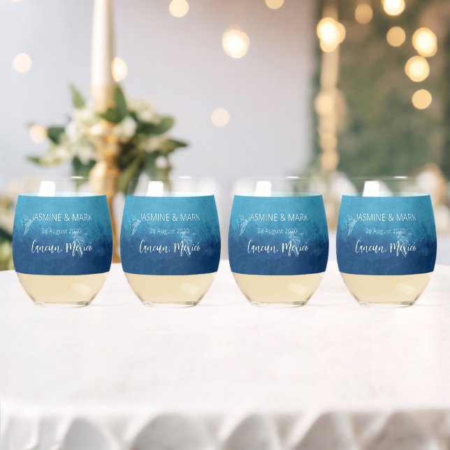 Vaso De Vino Blue Ocean Beach Wedding Nombres personalizados (Insitu (Boda))