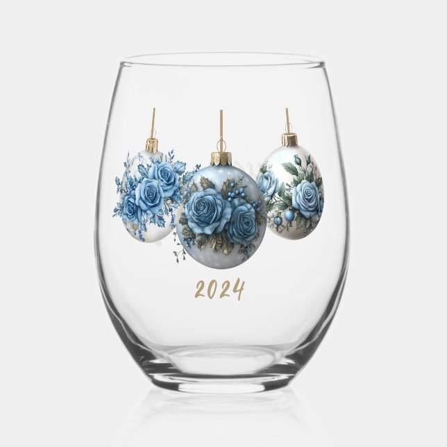 Vaso De Vino Blue Rosa Ornament Trio (Anverso)