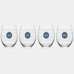 Vaso De Vino Boda azul con patrón de laberinto