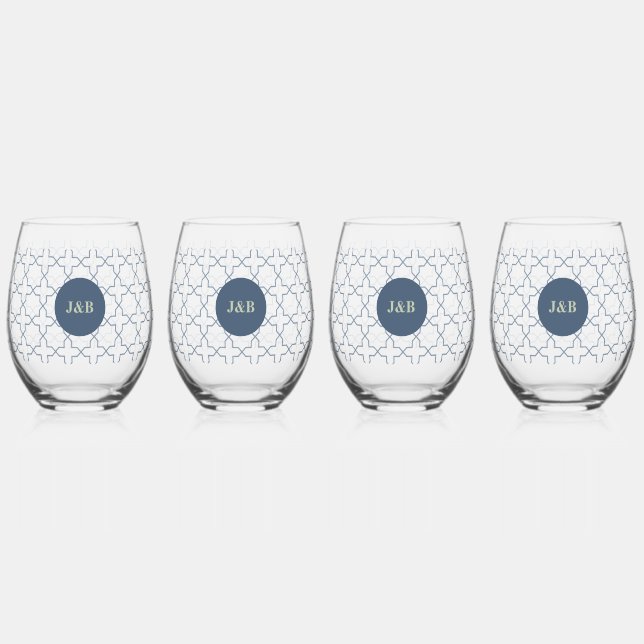 Vaso De Vino Boda azul con patrón de laberinto (Anverso)