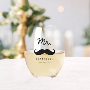 Vaso De Vino Boda Bigote Moderno Sr. Novio