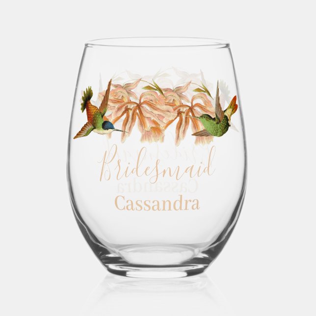 Vaso De Vino Boda Bridesmaids Hummingbird Acuarela (Anverso)
