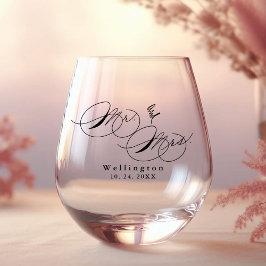 Vaso De Vino Boda caprichosa de Mr & Mrs con caligrafía