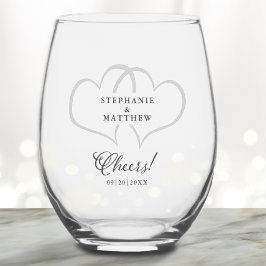 Vaso De Vino Boda Compromiso Corazones Nombres Fecha Personaliz