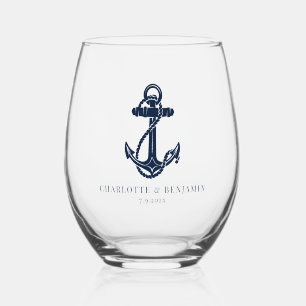Vaso De Vino Boda Costera Ancla de Barco Náutico