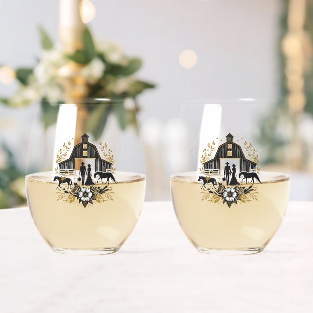 Vaso De Vino Boda de campo negra y dorada (Insitu (Boda))