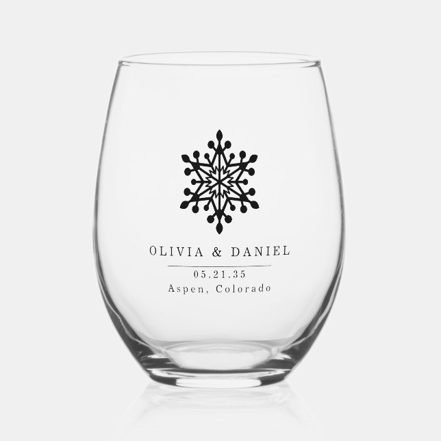 Vaso De Vino Boda de copo de nieve destino de boda favor Glass (Anverso)
