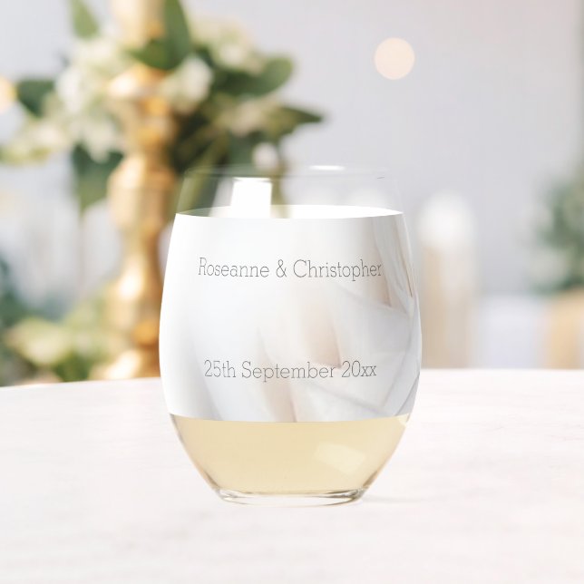 Vaso De Vino Boda de diseño de rosa blanca (Insitu (Boda))