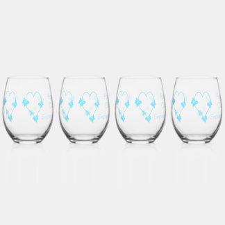Vaso De Vino Boda de diseño del corazón de mariposa de color az