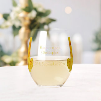 Vaso De Vino Boda de diseño del corazón de rosa amarillo