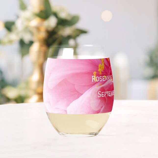 Vaso De Vino Boda de diseño floral rosa (Insitu (Boda))