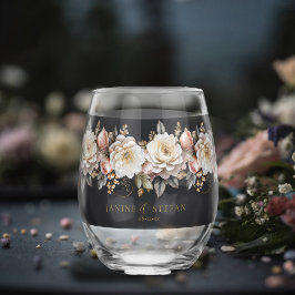 Vaso De Vino Boda de dramas florales Carbón ID1022
