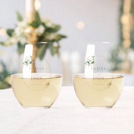 Vaso De Vino Boda de eucalipto verde oro elegante 