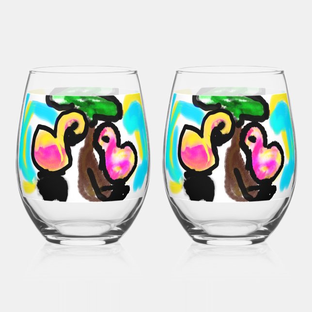 Vaso De Vino Boda de flamencos rosados (Anverso)