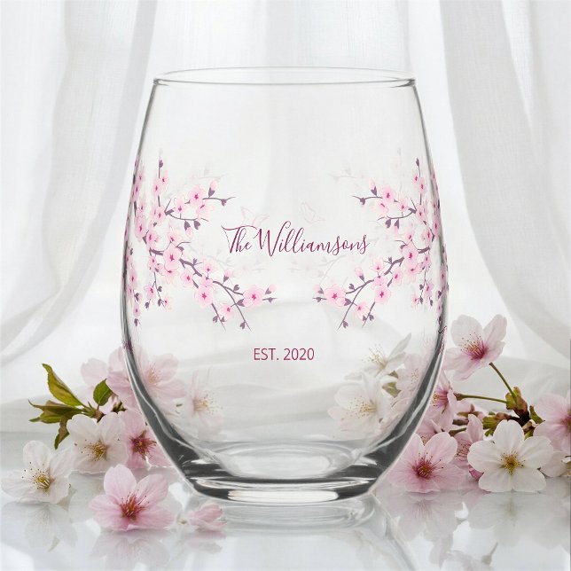 Vaso De Vino Boda de Flor de Cerezo Rosa Floral (Subido por el creador)