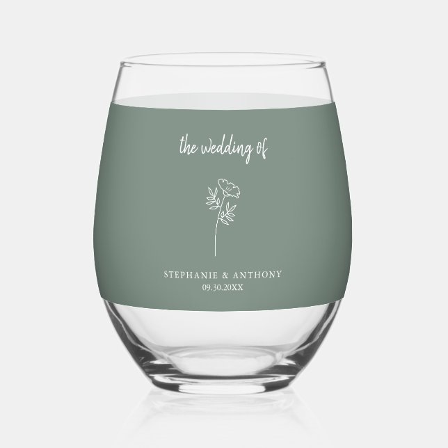 Vaso De Vino Boda de Flor Silvestre Sage Green (Anverso)