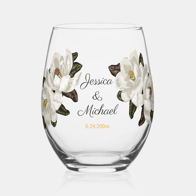 Vaso De Vino Boda de flores de Magnolia (Anverso)