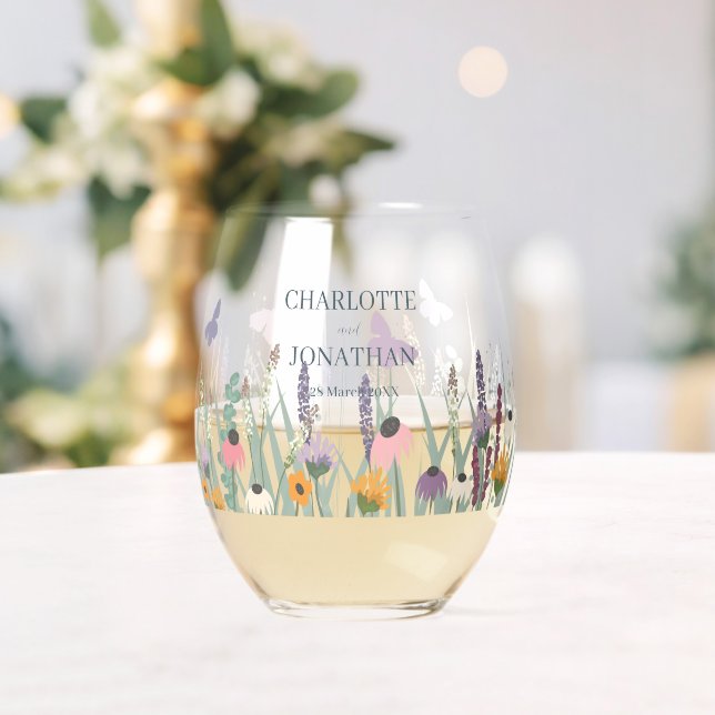 Vaso De Vino Boda de flores silvestres y mariposas (Insitu (Boda))