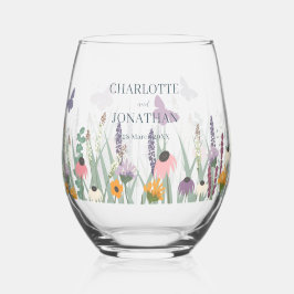 Vaso De Vino Boda de flores silvestres y mariposas