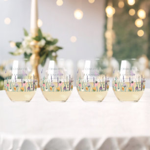Vaso De Vino Boda de flores silvestres y mariposas