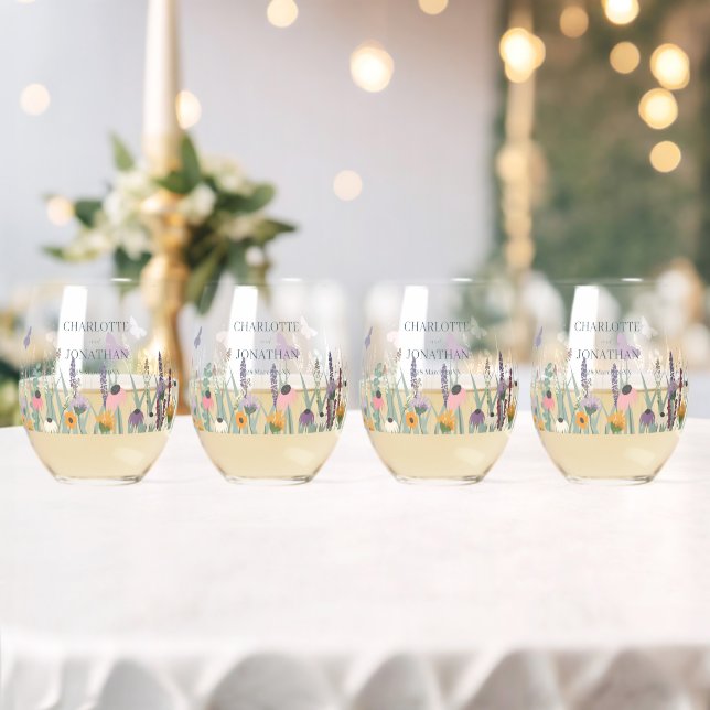 Vaso De Vino Boda de flores silvestres y mariposas (Insitu (Boda))