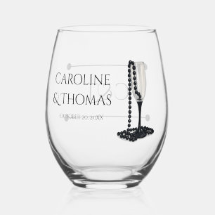 Vaso De Vino Boda de Glass Black & White Pearl Champagne